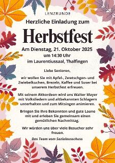 Lenzrunde Herbsfest Plakat, bunte Blätter