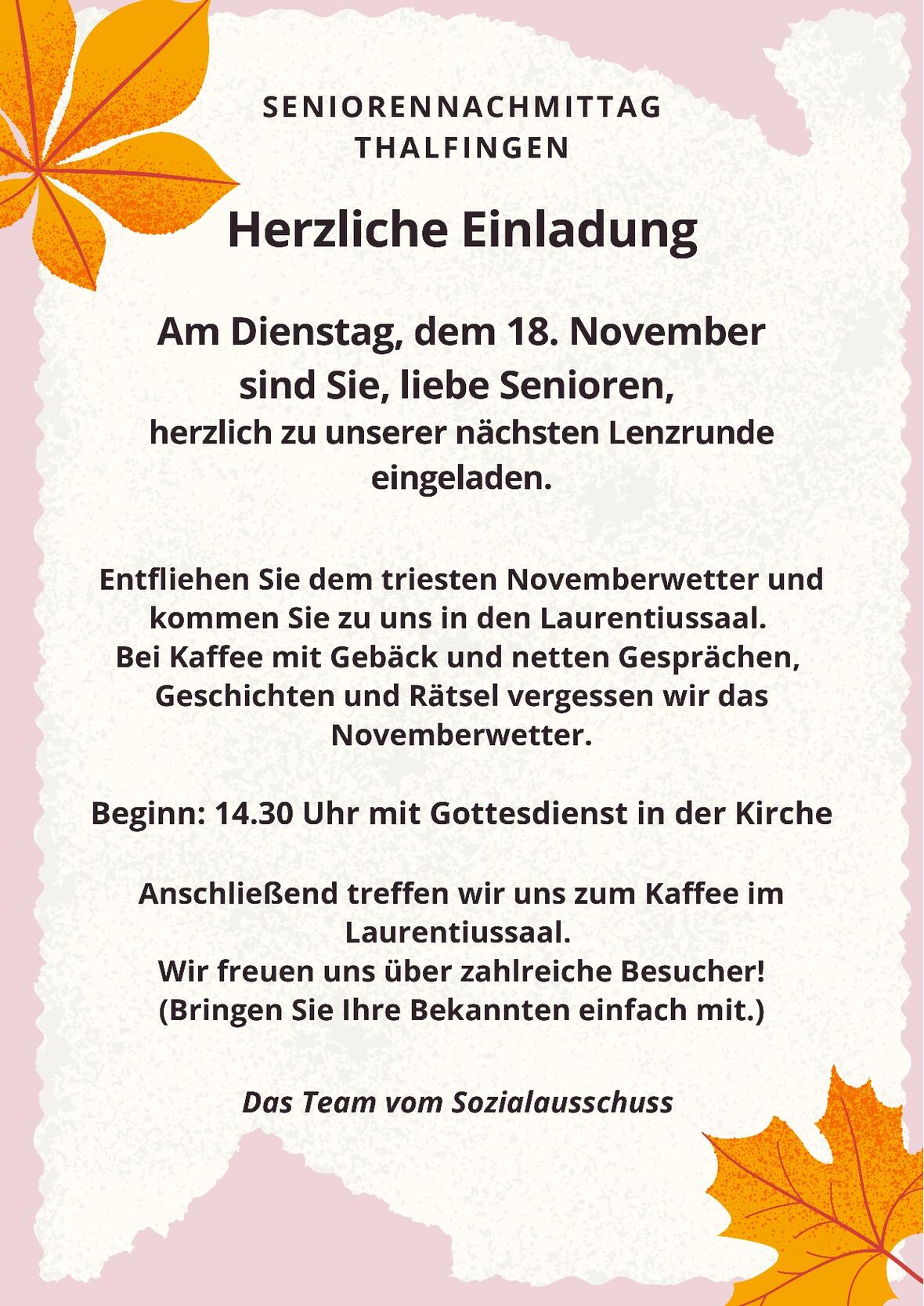 Plakat Thalfingen Seniorennachmittag