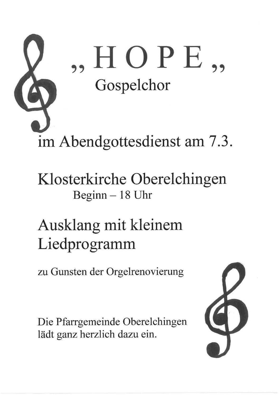 Plakat Gottesdienst mit Hope