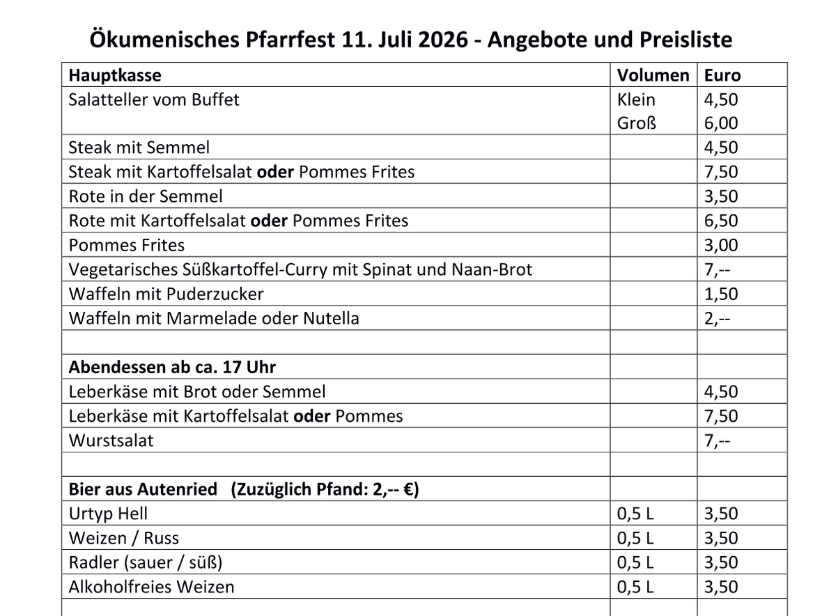 Preisliste ökum. Pfarrfest 2026