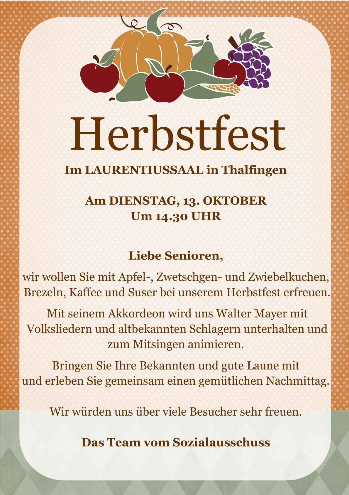 Plakat Herbstfest Lenzrunde 2026